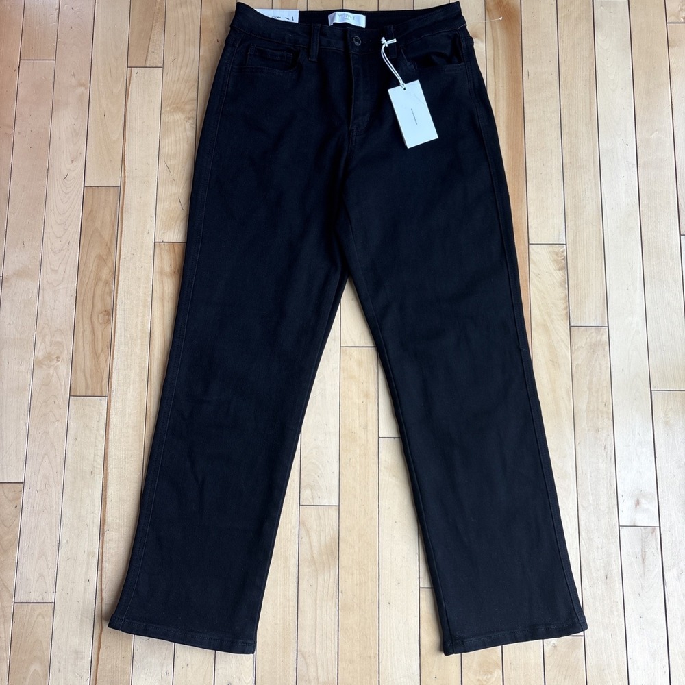 NWT Vervet Victoria High Rise Straight Jeans Womens Washed Black Stretch Size 28